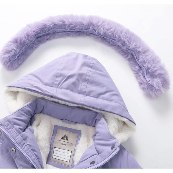 Girl's Lavender03 Waterproof Long Coat Warm Winter Parka Puffer Jacket with Hood - Picture 6 of 6